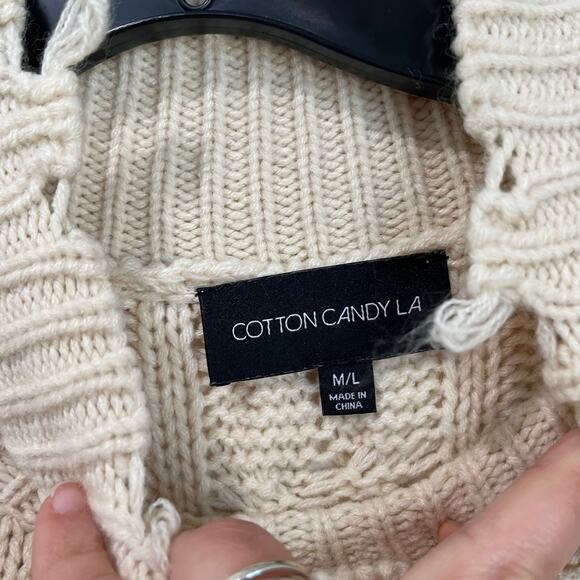Cotton Candy LA Cable Knit Cropped Sweater Cream Neutral Size M/L - Picture 5 of 7